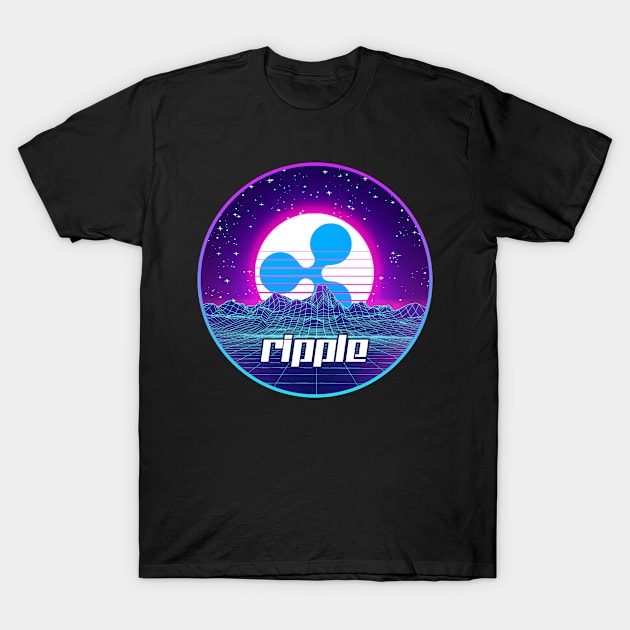 Ripple to the Moon Digital Crypto BTC Retro Spaceship T-Shirt by TheBeardComic